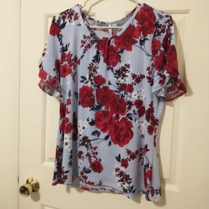 Elle NWOT Blue & Red Floral Blouse